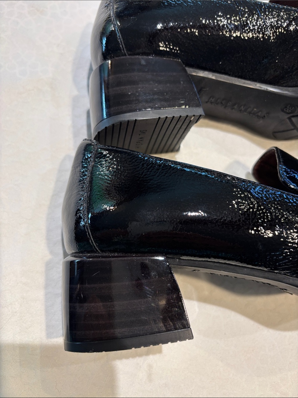 Black Patent Leather Pointed Loafers with Bee Accent by Hispanita - Picture 7 of 14